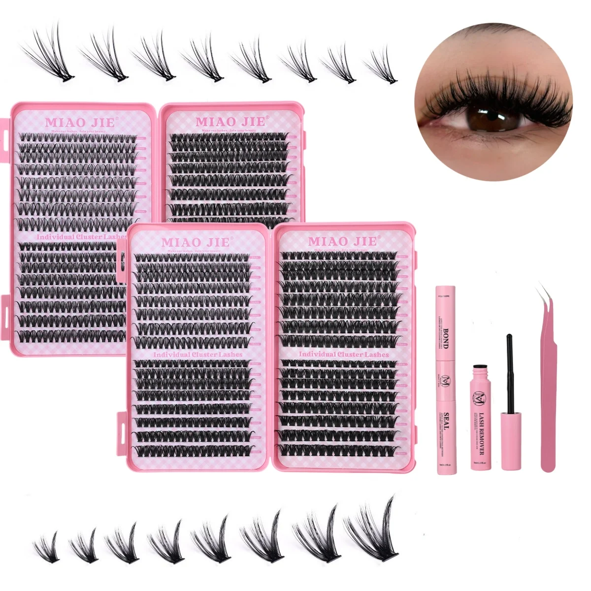 MIAOJIE 640Pcs Eyelash Extension 304050D60D80D100D Lash Clusters D Curl 9-16mm Individual Lashes DIY Makeup False Eyelashes