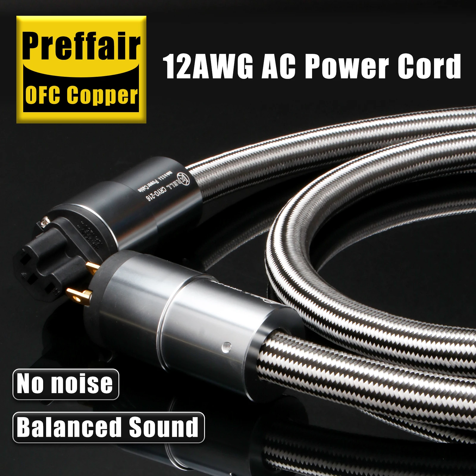 Preffair Hifi Power Cble OFC Copper Amplifier Auidopjile Power Cord 12AWG Audio Wire with US Gold Plated Schuko Powet Plug