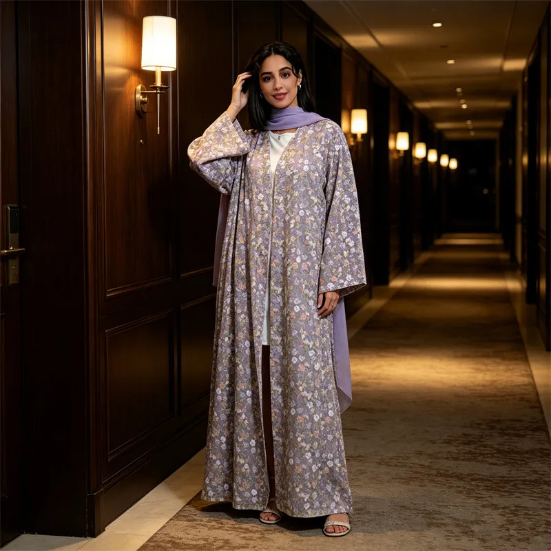 Dubai Embroidery Open Abaya with Hijab Set Woman Muslim Dress Kimono Cardigan Turkey Kaftan Ramadan Eid Caftan Kebaya Jalabiya