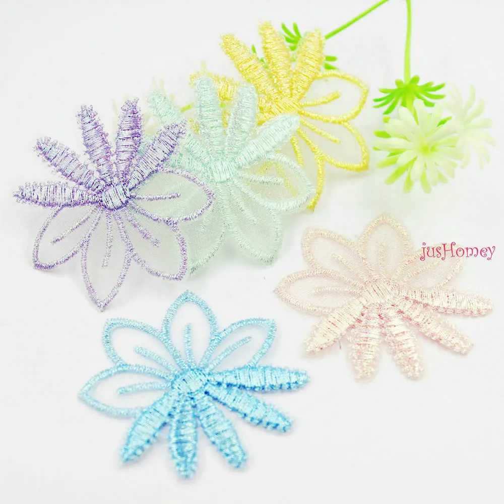 40PCS/lot Embroidery Lace Eight Petals Flower Appliques 5.5cm Translucent Single layer for Party Decor,Garment Embellishment