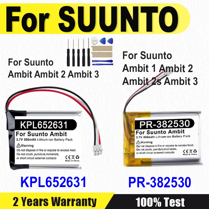 Batterie 400mAh PR-382530 500mAh KPL652631 pour montre connectée SUUNTO Ambit 1 2 2s 3 HR Peak Ambit2 Ambit3 Sport