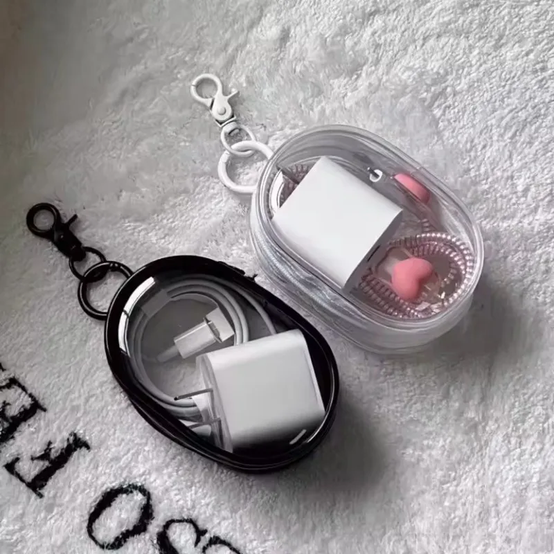 Portable Mini Transparent Storage Bag with Zipper Multifunctional Headphone and Charger Case Travel Portable Headphone Storage