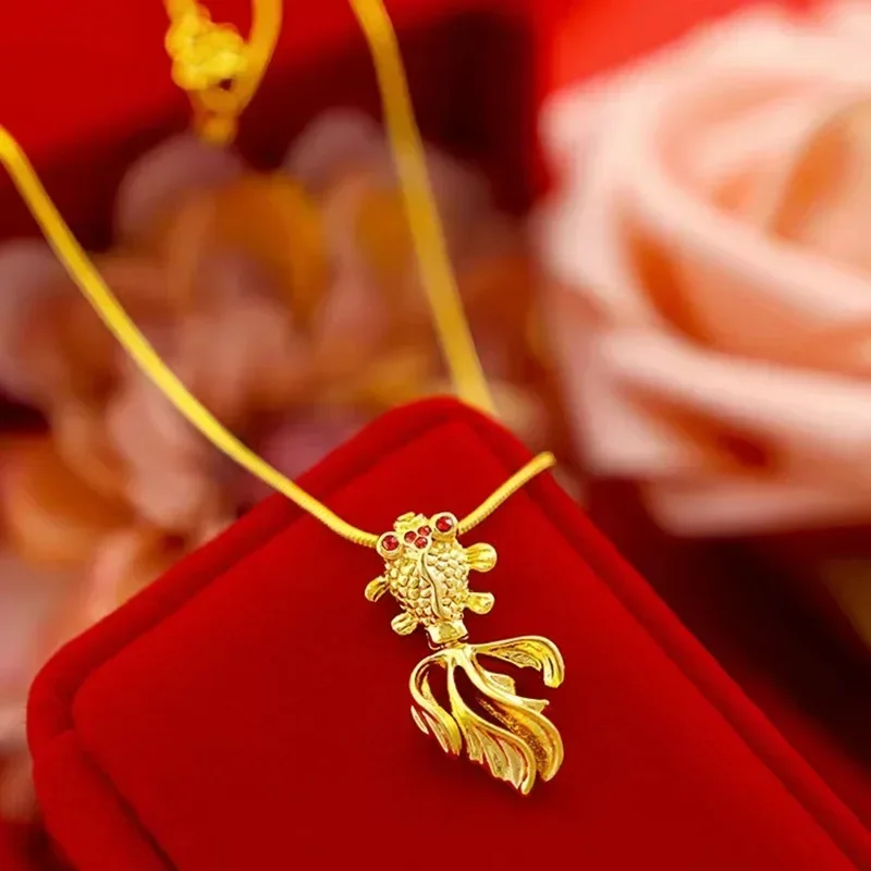 Eldorado Gold  2025 Lover's gift24K Gold AU999 Small Goldfish Jewelry | Alternating matte - glossy scales, bead - holding mouth,