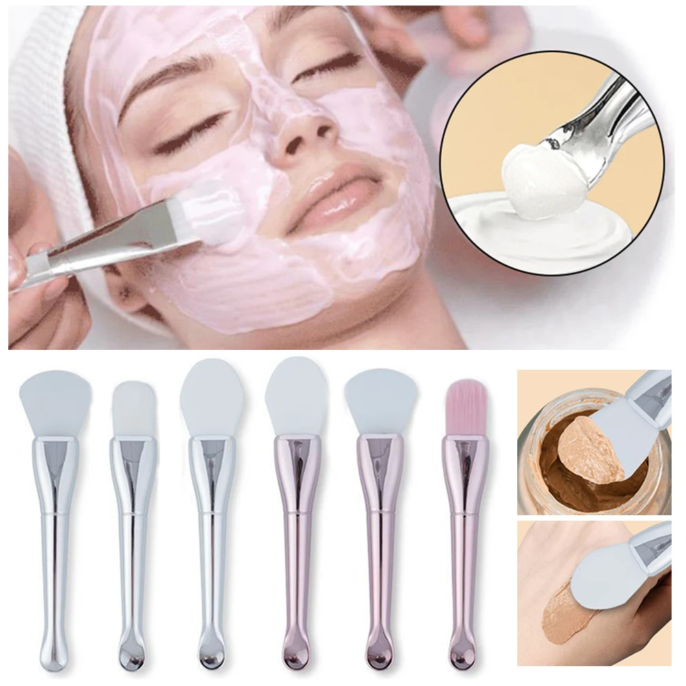 Silicone Facial Mask Brush Soft Head with Scraper Integrated Dual-use Mud Film Brush DIY Film Adjusting Beauty Tool Beauty