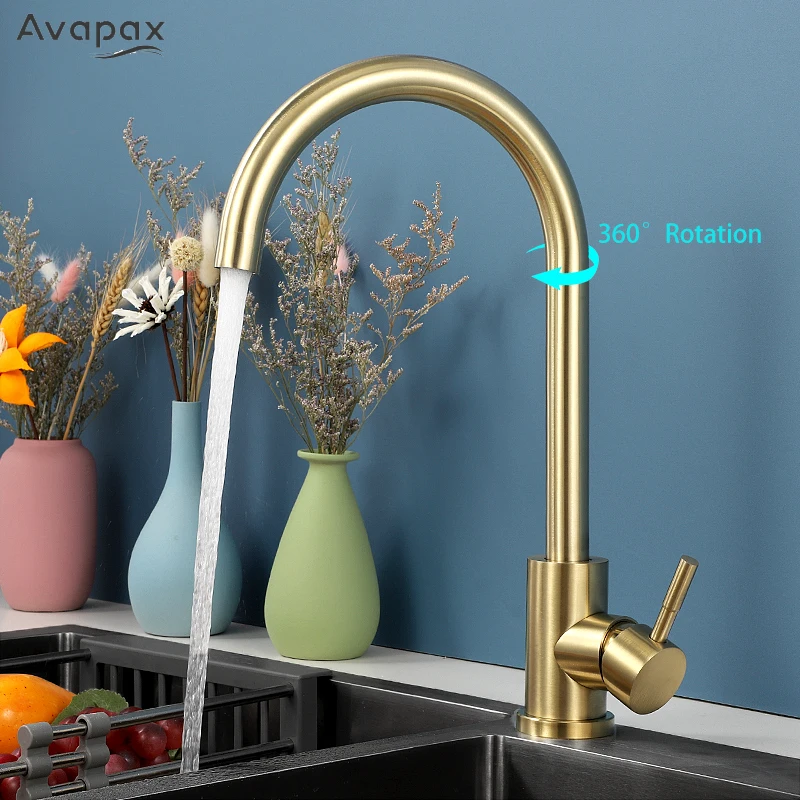 

Avapax Stainless Steel Kitchen Faucet Gold Kitchen Sink Faucet Hot Cold Water Kitchen Mixer 360 degrees grifos de cocina