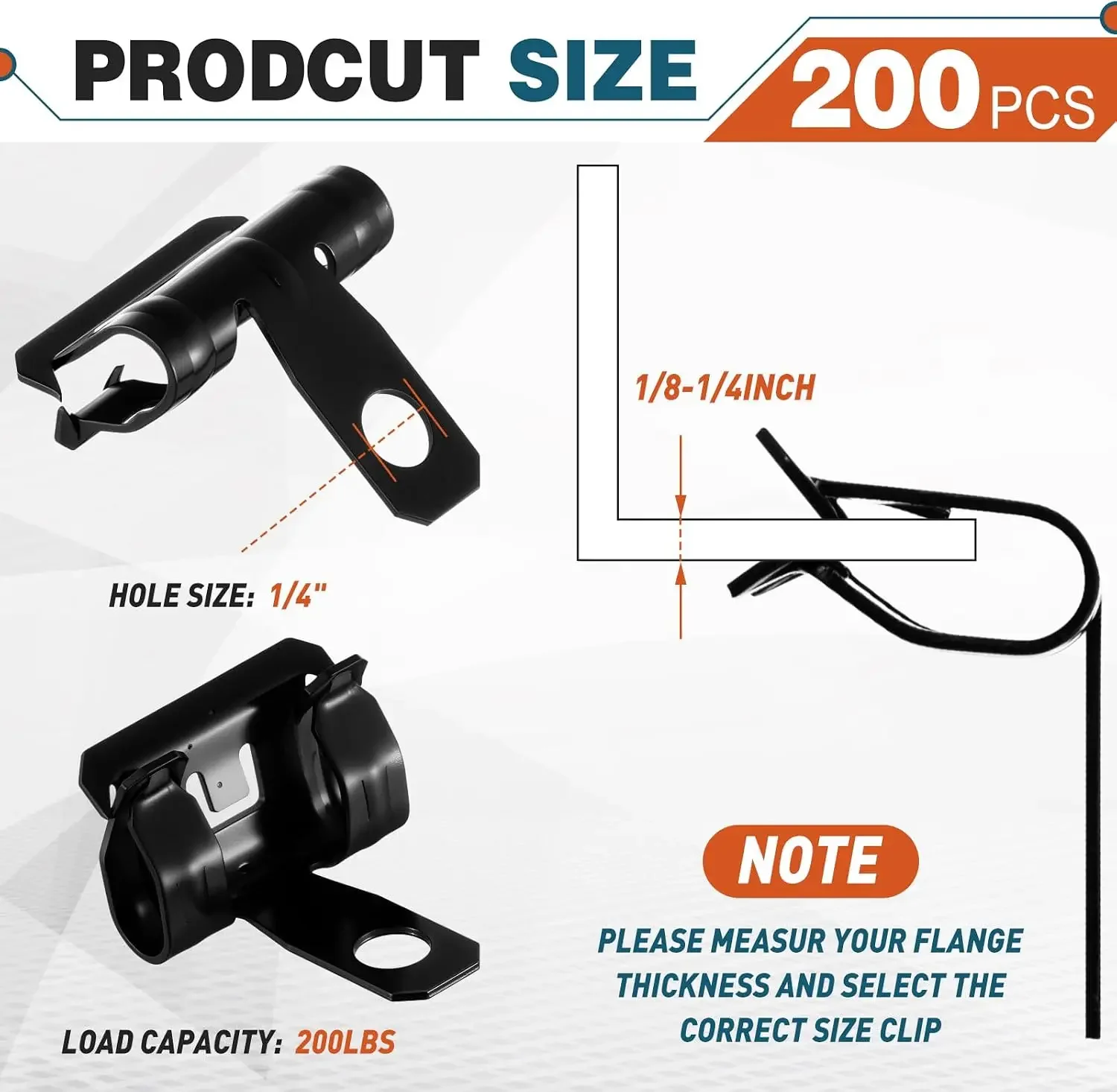 BestsellingUSA Stock200 Pcs Hammer-On Flange Clip Side Mount 1/8-1/4 Inch Beam Clamp with Hole Cable Clip for Flanges Spring Ste