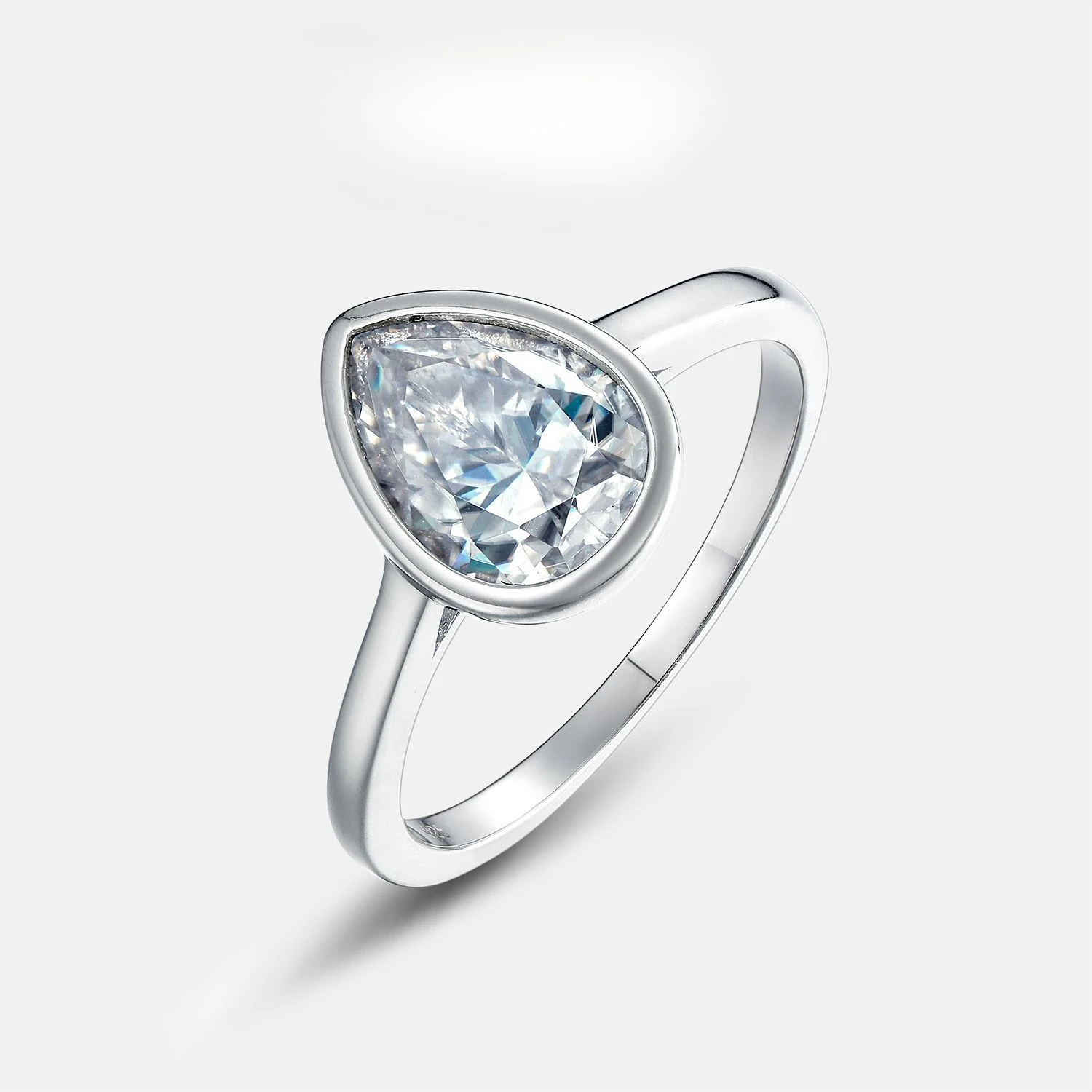 

New S925 pure silver water droplet sparkling moissanite set with D-color moissanite finger ring simple wedding jewelry