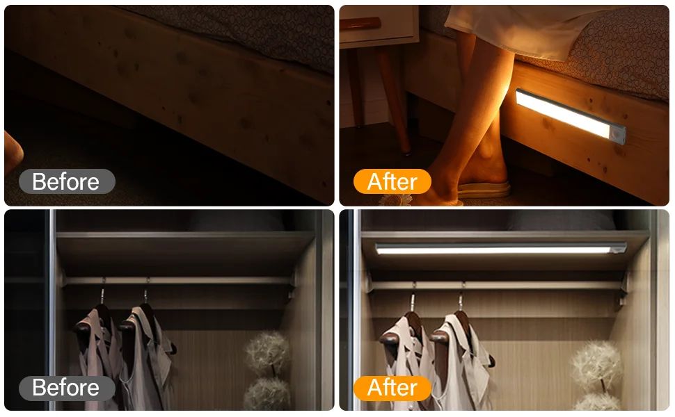 Night Light Motion Sensor Led USB Rechargeable Motion Detector Cabinet Lights 3 Colors In One Lamp Bedroom Kitchen Decor