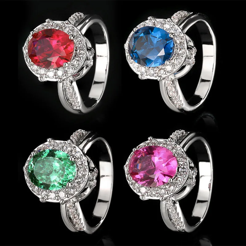 

New jewelry with copper base, gold-plated colored gemstone, elegant egg-shaped closed ring for women 8*10