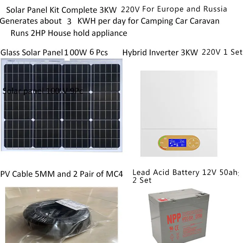 Solar Kit Complete With Battery 3000W 220V Solar Panel 600W Solar Inverter MPPT Home System Off Grid Car Camping Caravan Boat