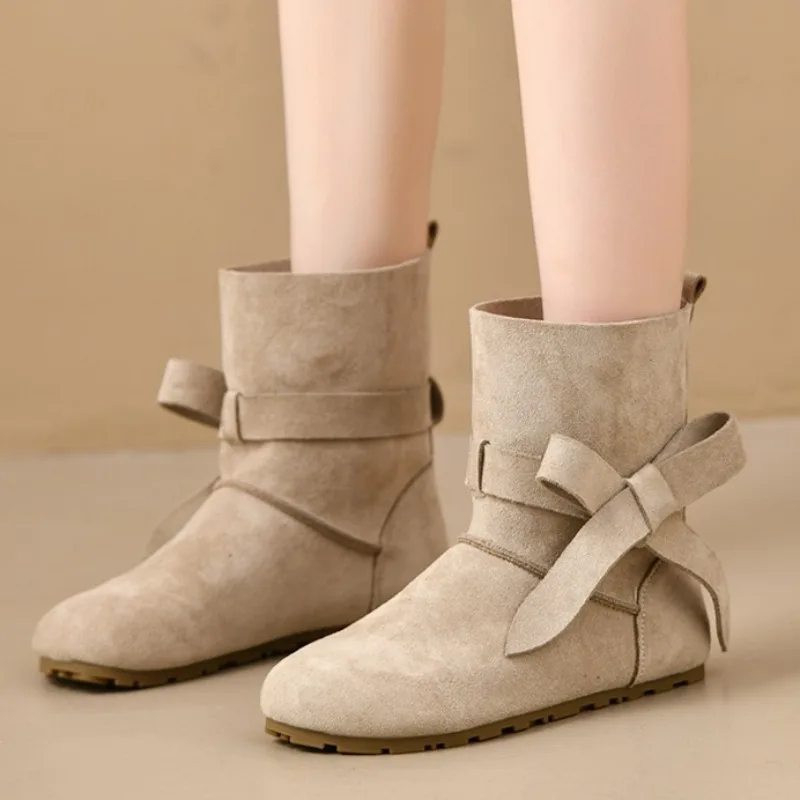 

Flats Women Suede Short Boots Fashion Comfortable Casual Shoes 2025 Winter New Designer Elegant Shoes Snow Ankle Boats De Mujer