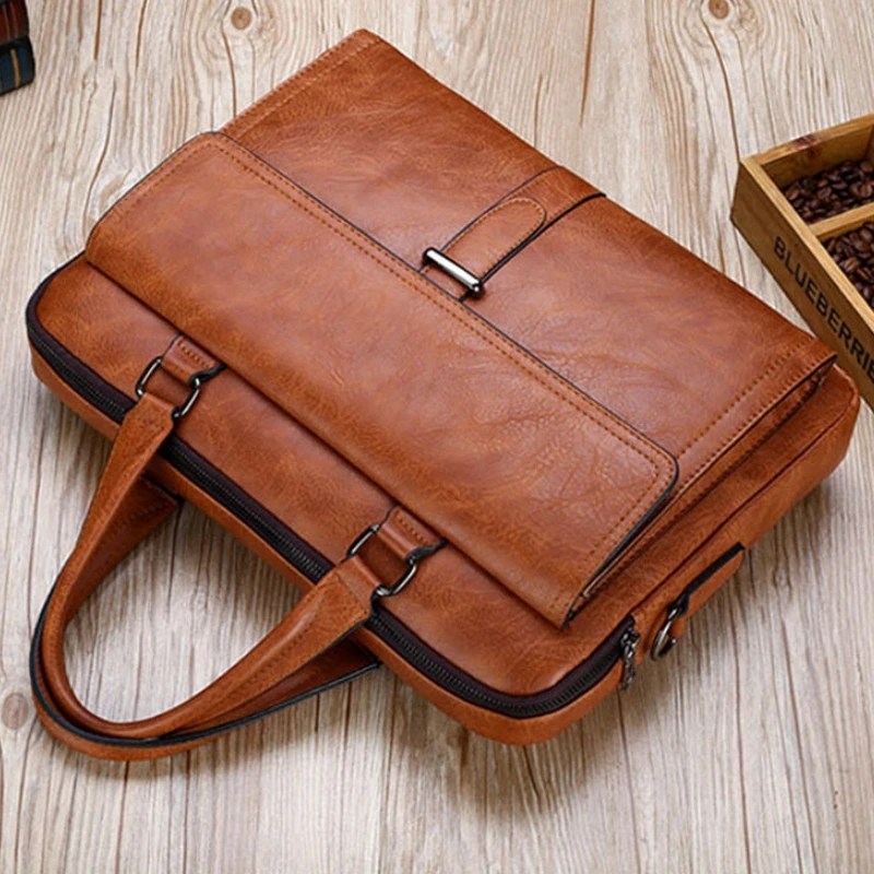 Fashion Luxury Men's Handbag Pu Leather Business Briefcase 14 Inch Computer Bag Unisex Shoulder Crossbody Messener Pack Bolso