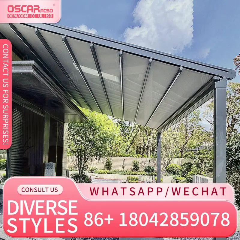 Parasol de aluminio retráctil para exteriores, techo impermeable para áreas de piscina de Hotel, pérgola de dosel retráctil