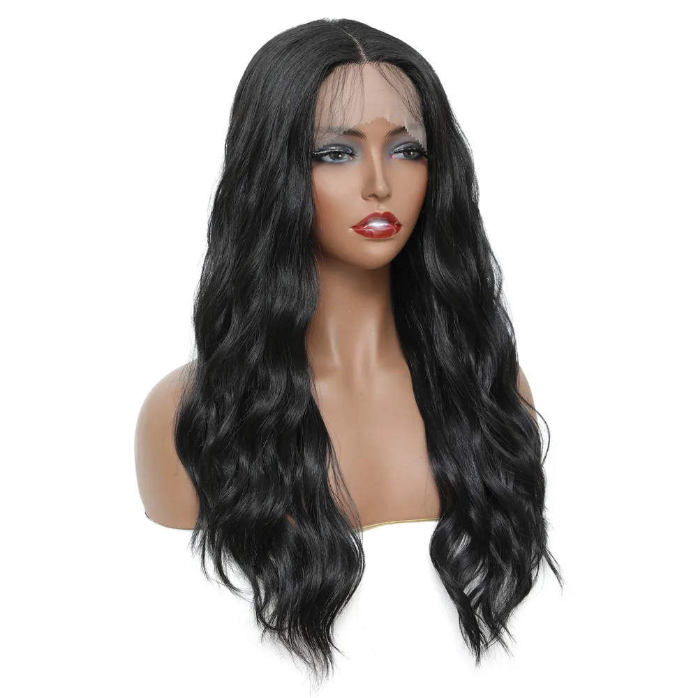 X-TRESS Natural Wave Synthetic Lace Front Wigs Medium Length Free Part Lace Wig For Women Black Color Soft Fluffy Daily Hair Wig