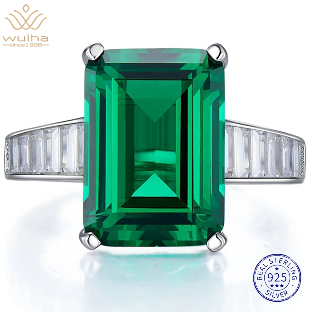 

WUIHA 18K White Gold 10*14MM Emerald Sapphire Courndum Ring for Women Anniversary Gift 925 Sterling Silver Jewelry Drop Shipping