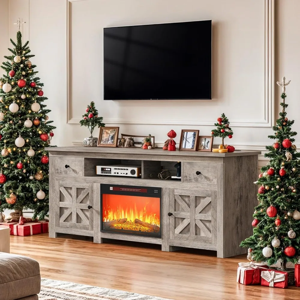 

TV Stand with Fireplace for 75 Inch TVs, Entertainment Center with Power Outlet, Electric Fireplace TV Stands for Living Room