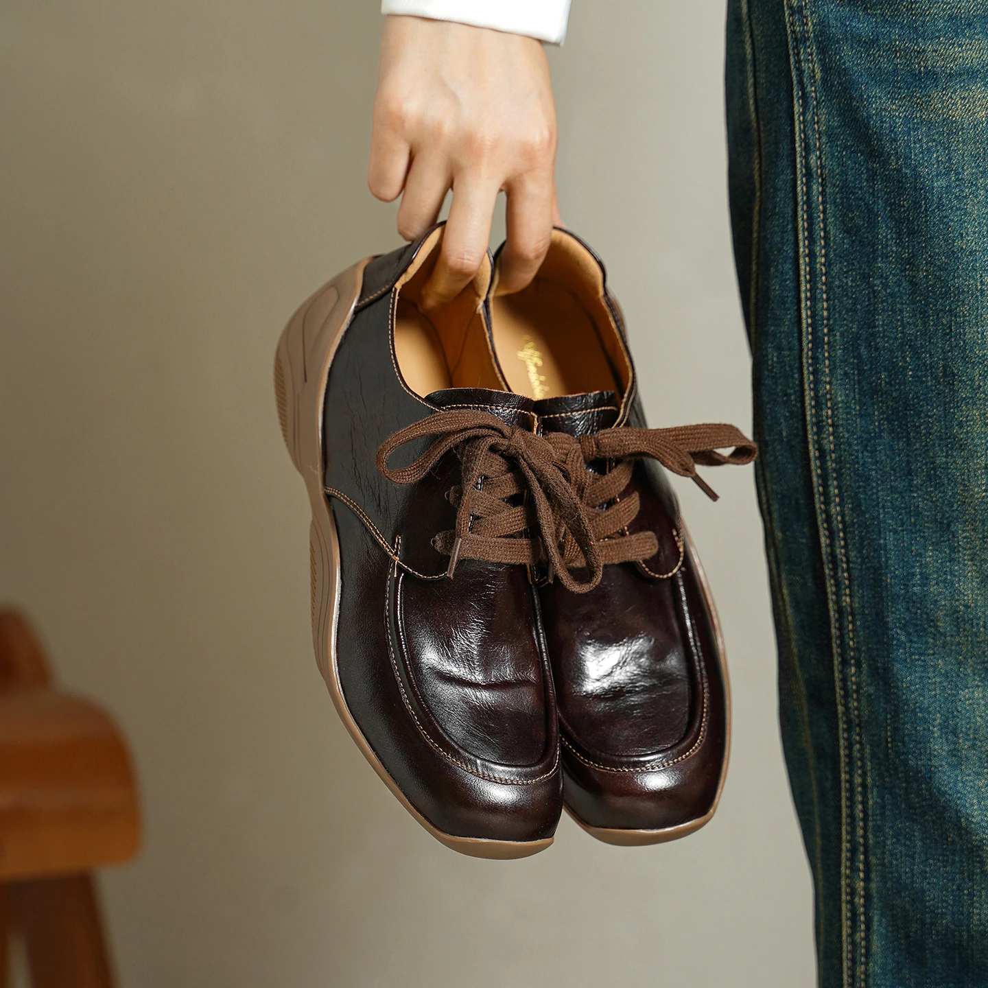 

Fashion Women Pumps Shoes High Heels Genuine Leather Lace Up Loafers Women Shoes Soft Sole Casual Shoes Office Dress Size 34-42