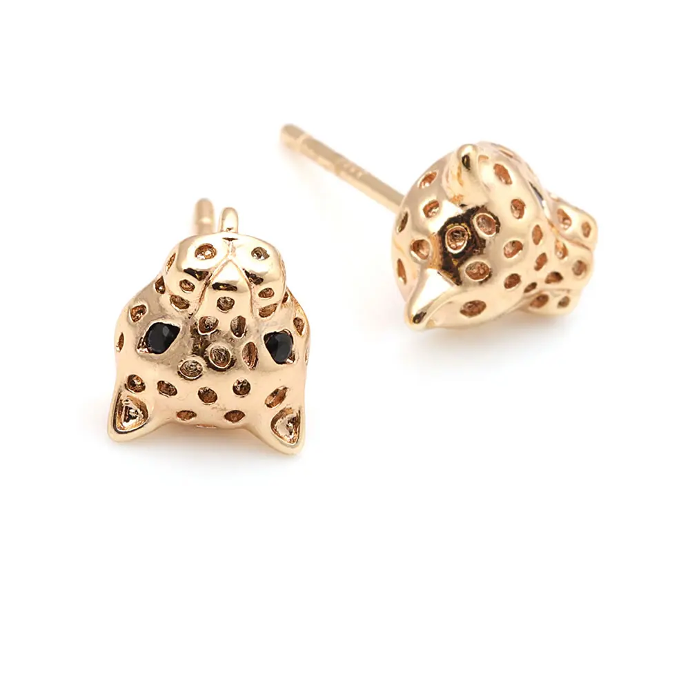 6PCS 18K Gold Color Brass and Zircon Leopard Stud Earrings Pins Earrings High Quality Diy Jewelry Making Supplies Accessories