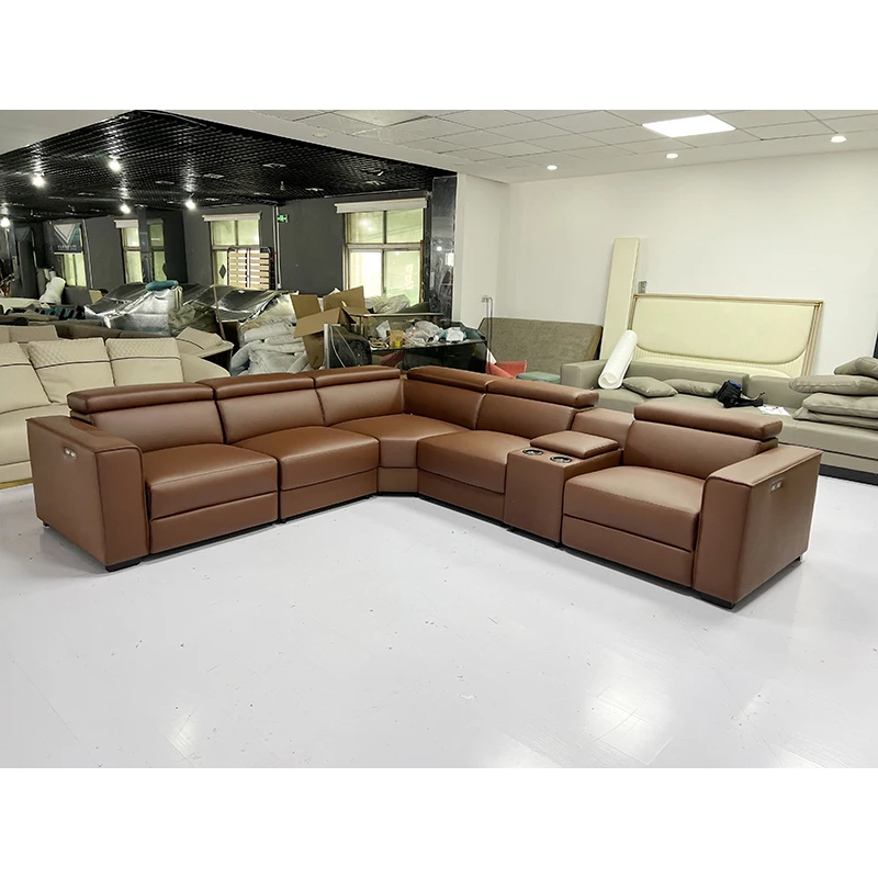 

Modern Sofas l Shape Brown Luxury Leather Corner Sectional Sofa Set Furniture Living Room