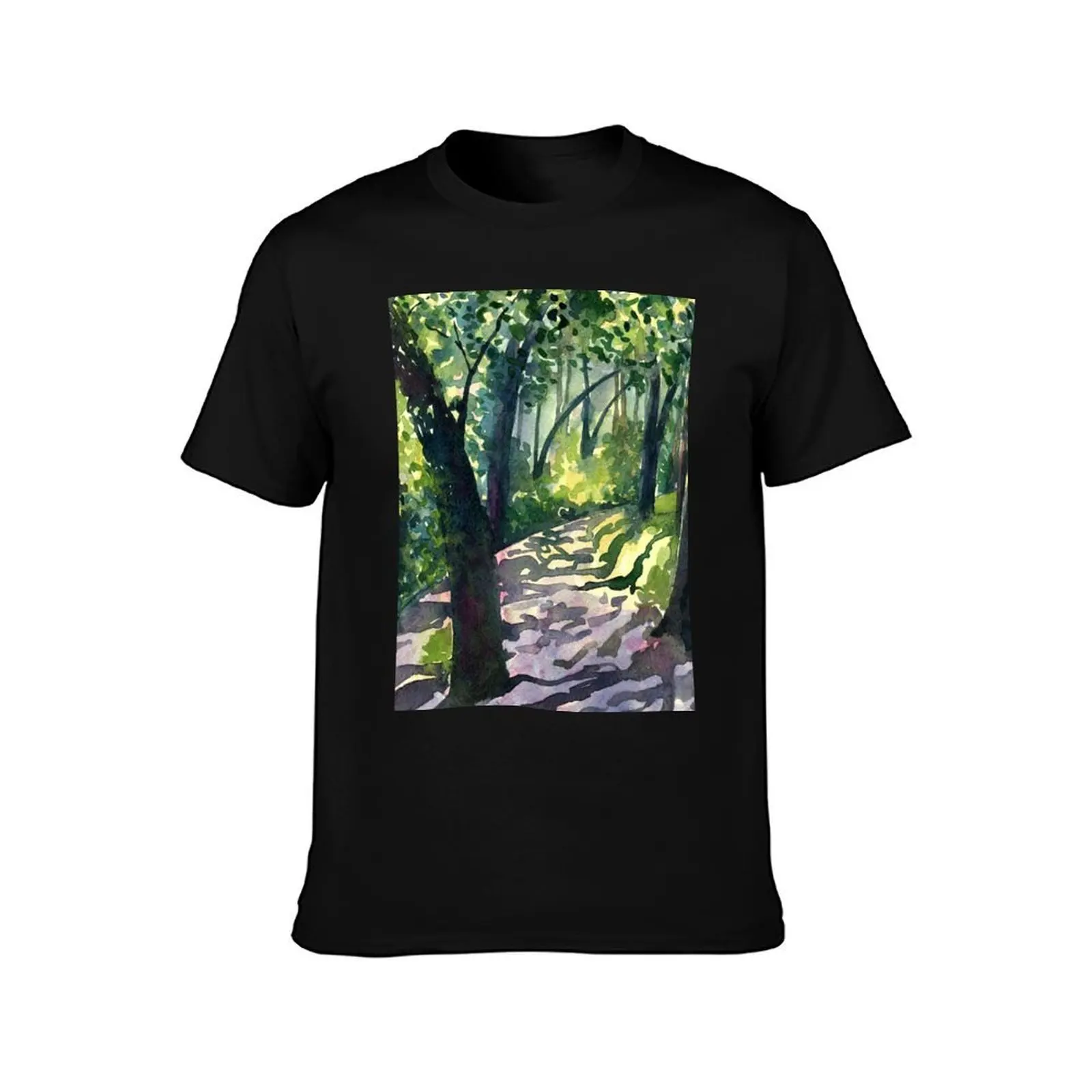 Path into the trees - Descanso Gardens - impressionist watercolour landscape by Francesca Whetnall T-Shirt, Unisex Men Women