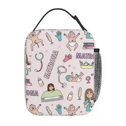 Cartoon Doctor Nurse Insulated Lunch Bag Enfermera En Apuros Food Container Bags Reusable Cooler Thermal Lunch Boxes For Picnic