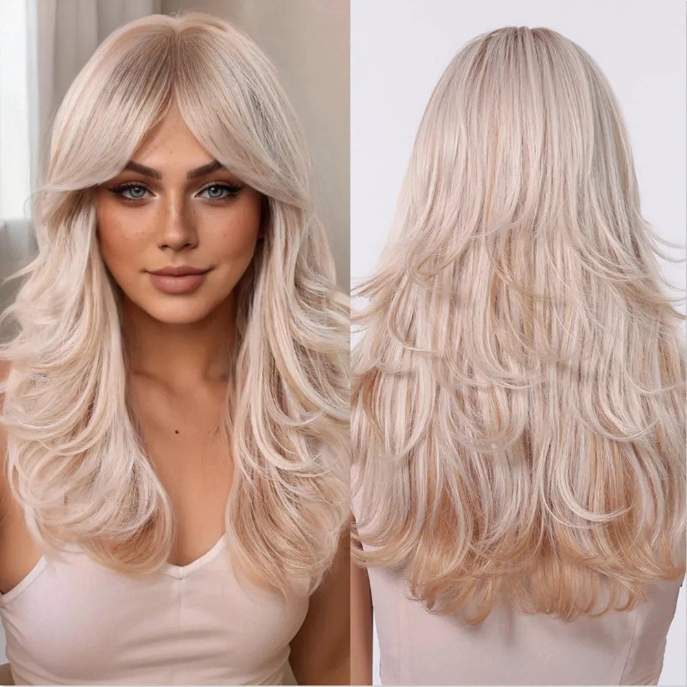 

Парик с челкой восьмиобразной формы, американский ретро-стиль, черно-коричневое омбре, длинные кудрявые волосы, синтетический парик в азиатском стиле, полная прическа.