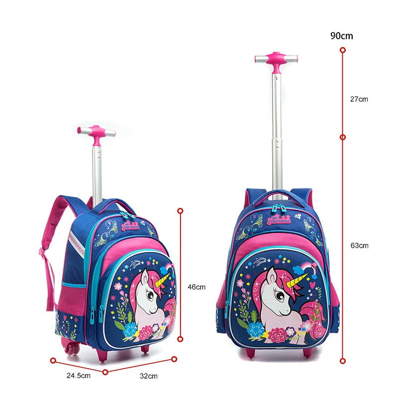 Bolsa escolar com rodas para crianças, mochila trolley para meninos e meninas, lancheira, estojo de lápis