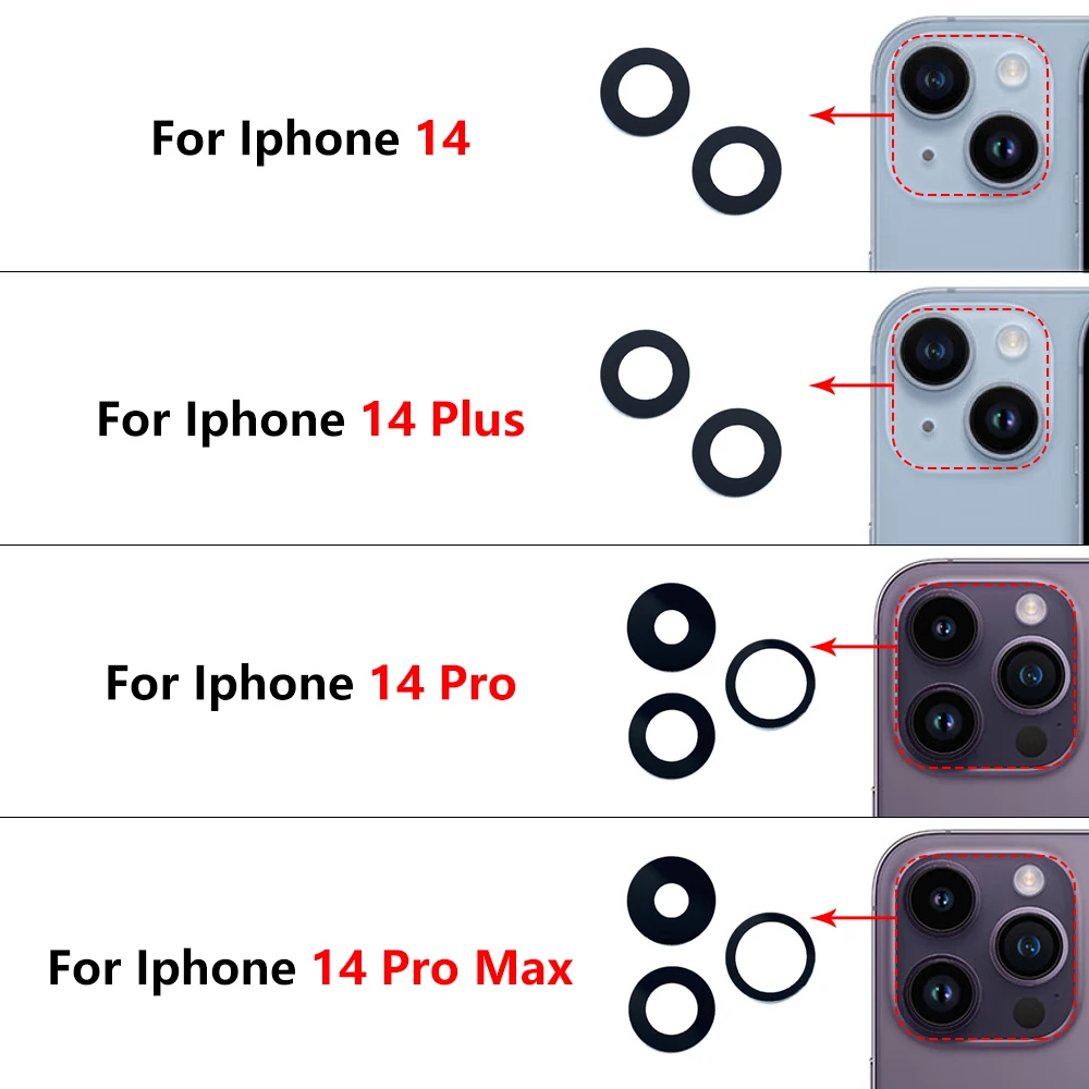 50Pcs， NEW Rear Back Camera Glass Lens Cover For iPhone 15 14 13 Pro Max 13 12 mini 14 Plus Rear Glass Camera lens Sticker