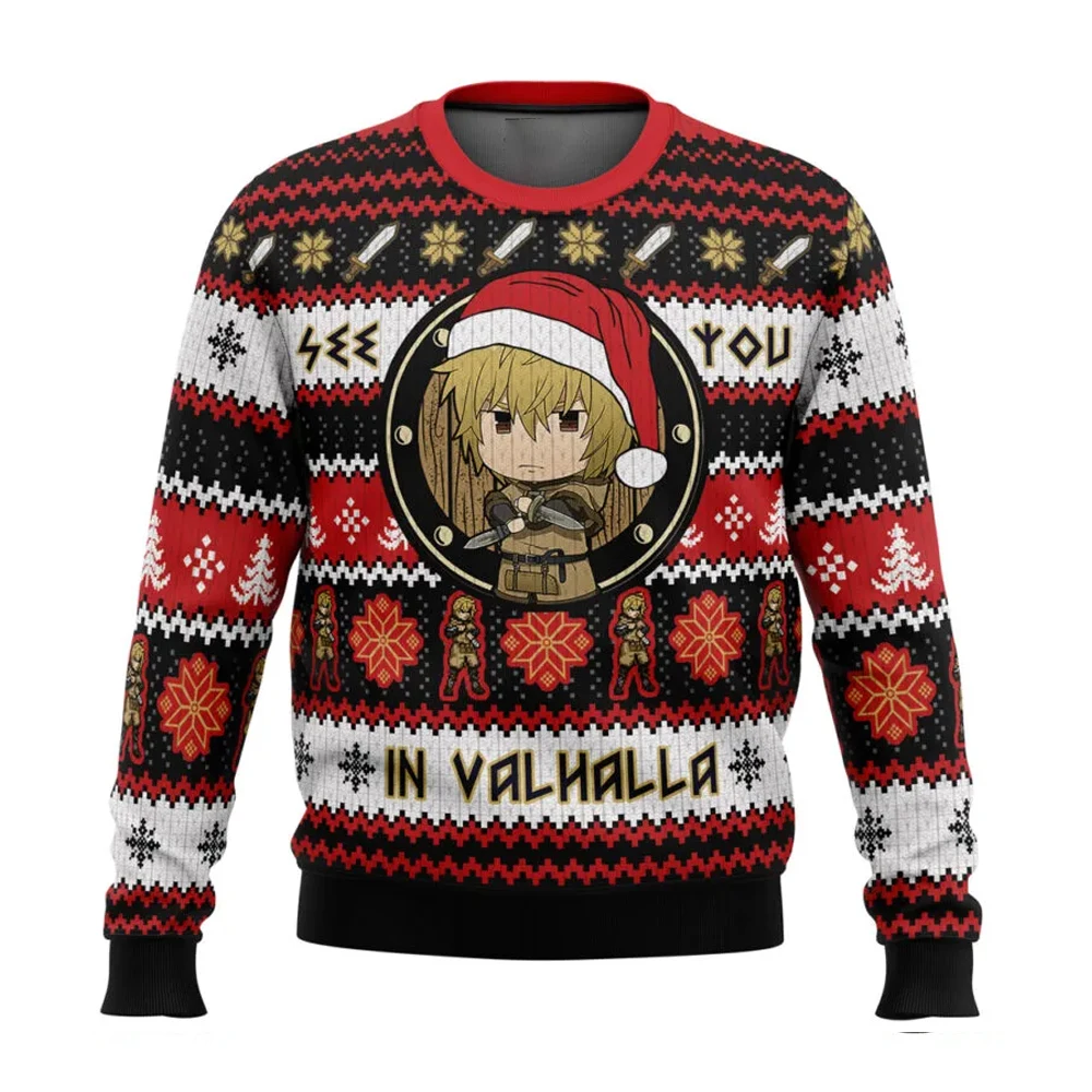 Pull de Noël unisexe See You In Valhalla Vinland Saga, Sweat à capuche Anime, Sweat-shirt pour couple, Y-Cartoon, Mode masculine