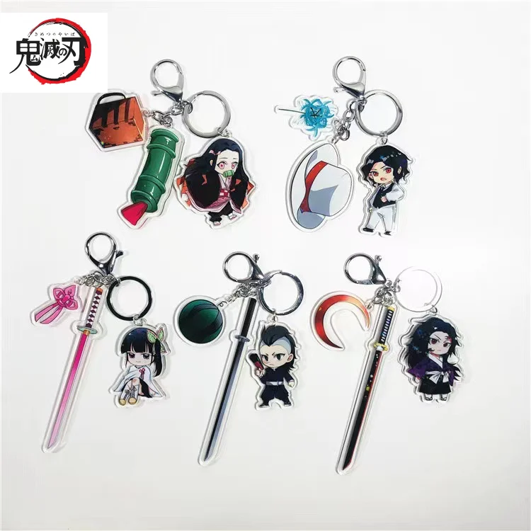 Demon Slayer Anime 2D Acryl-Schlüsselanhänger-Set Cartoon-Charakter Dreiteiliger Taschenanhänger Sammlerstücke Geschenke für Fans Kunstwerke