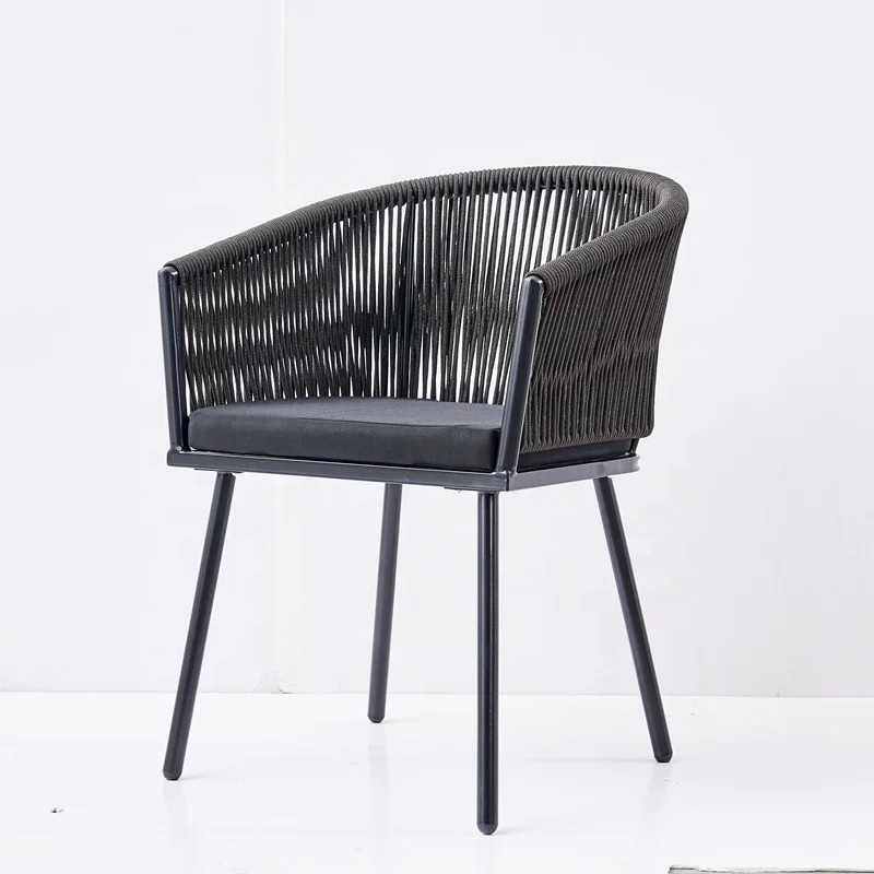 

*New Design Dining Room Rattan Colorfast Black Rope Woven Rattan Dining Chair