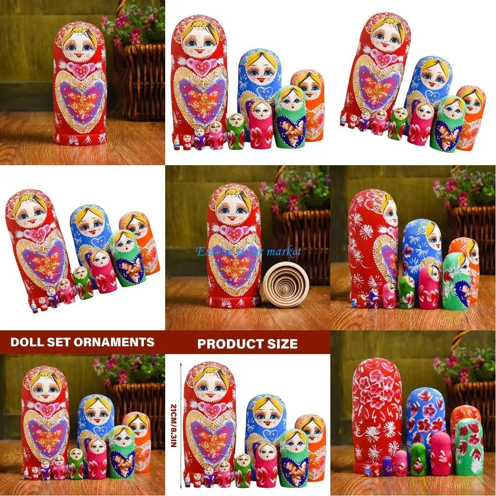 090b boneca russa matryoshka conjunto 10 bonecas empilháveis ​​crianças mão olho coordenação artesanal babushka brinquedo