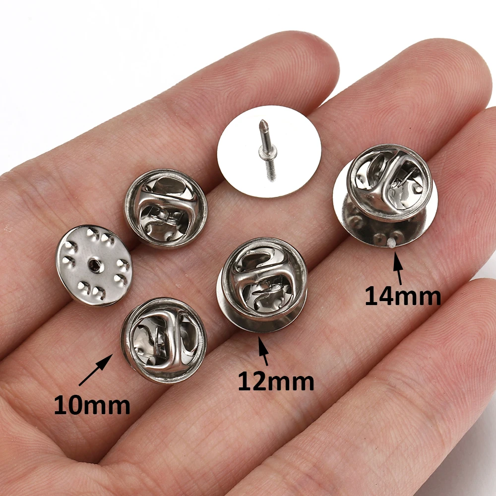 10 Uds. Base de Pin de broche de acero inoxidable, Base de cabujón de 10-14mm, ajustes de gemelos, alfileres de tachuela de mariposa, respaldos,