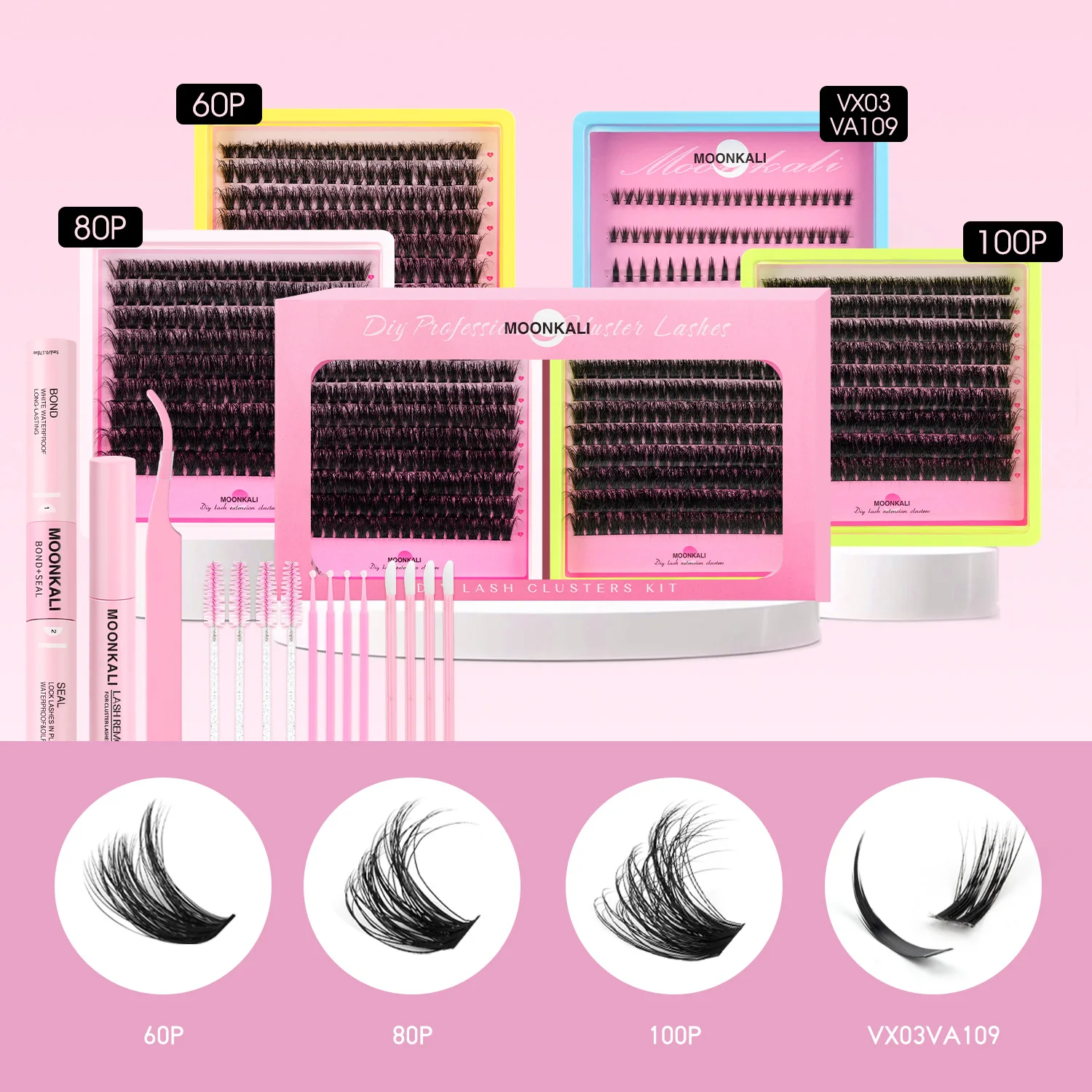 

MOONKALI 4 Styles Lash Clusters Kit Volume/Full/Bottom Eyelash Clusters Wispy Volume Segmented Lashes Set Cat Eye Style