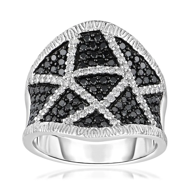 

Dazzling Inlaid White Black CZ Women's Ring Trendy Silver Color Geometry Daily Wear Party Jewelry Anniversary Gift