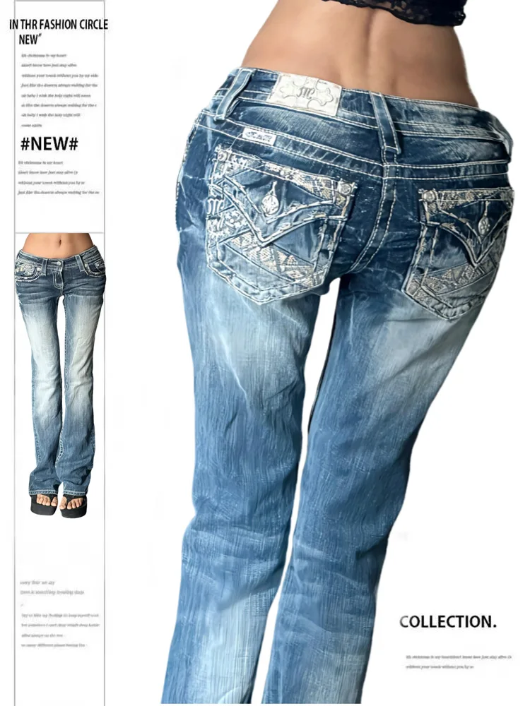

Winter Women's Flared Jeans Low Rise Bootcut Jeans Y2k Denim Pants Harajuku Japanese Grunge Cyber Punk High Quality Skinny New