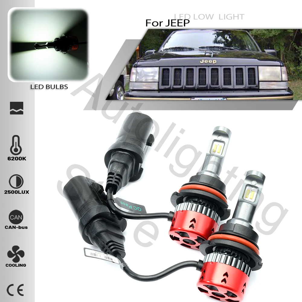 2 SZTUK 9004 HB1 Żarówki LED do reflektorów 1993-1998 Jeep Grand Cherokee ZJ Lincoln Mark Town Hi/Lo high low Beam 6500K White Canbus