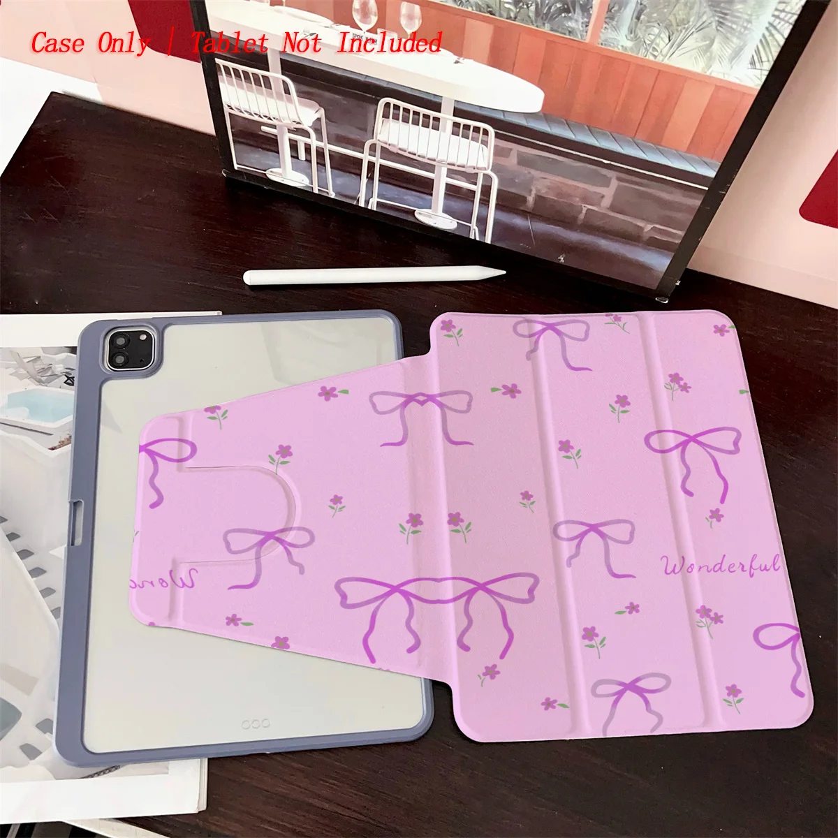 Capa para iPad com estampa de laço fúcsia para Pro 12.9/11/Air 10.9/iPad 10.2/Mini 6, capa resistente ao desgaste à prova de choque