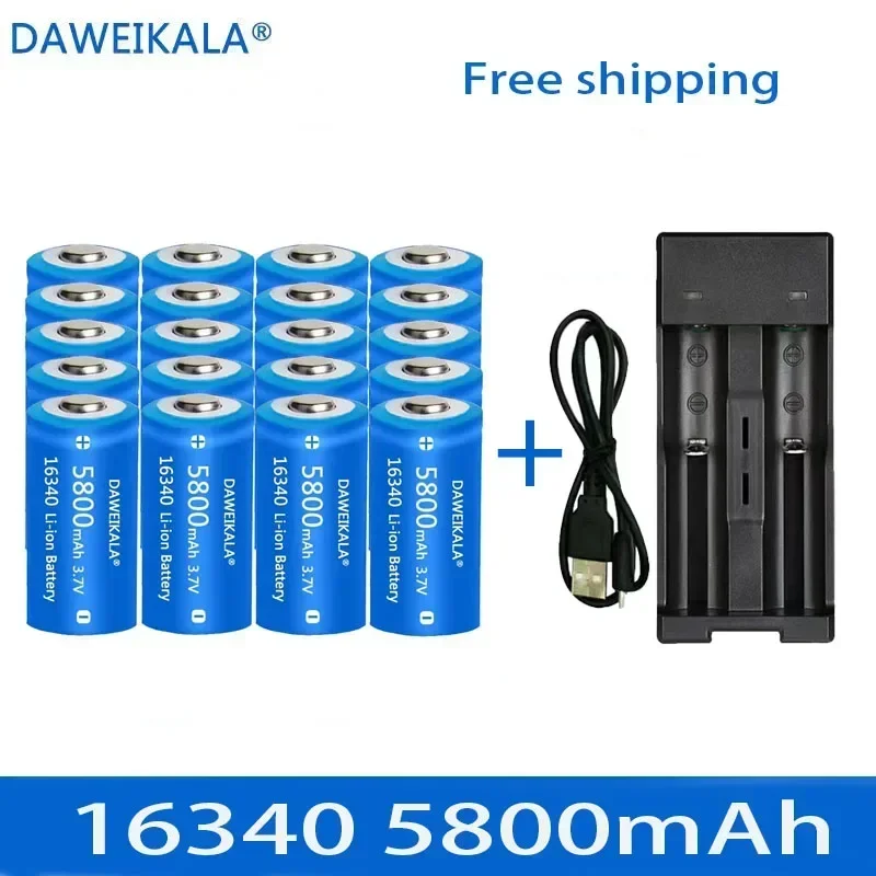 5800 mAh akumulatory litowo-jonowe 3,7 V 16340 bateria CR123A do latarki LED ładowarka ścienna, podróżna do baterii 16340 CR123A