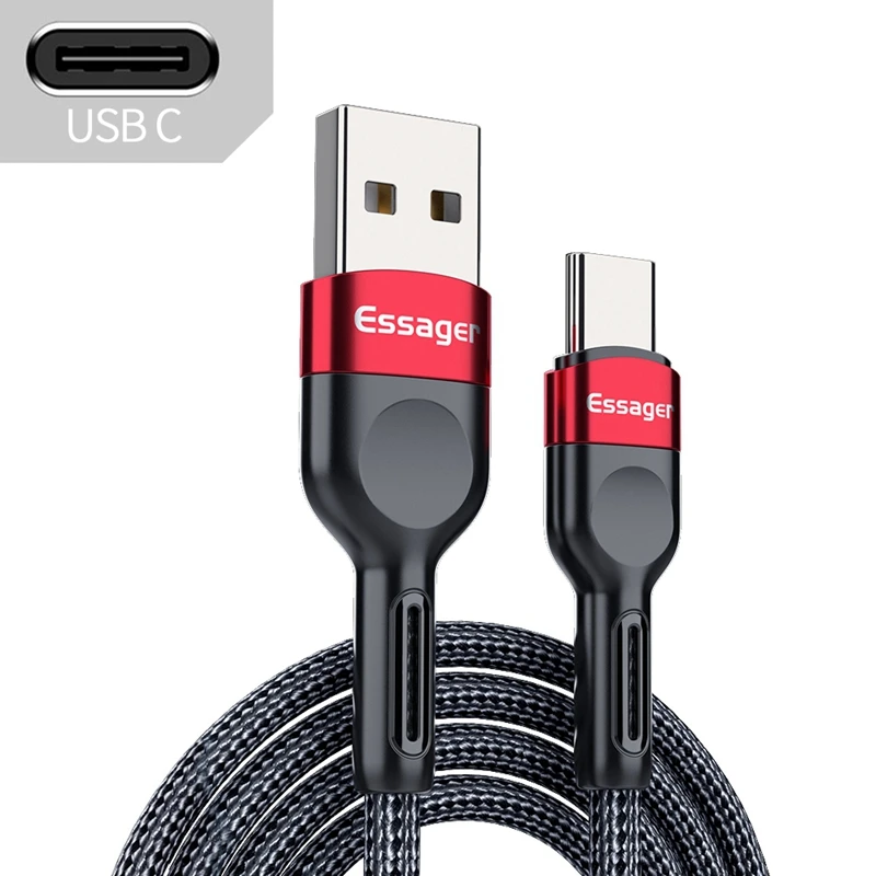 ESSAGER Chenxi Type-C Interface Data Cable, Durable Type-C Fast Charging Cable (3A,Black Red,1M)