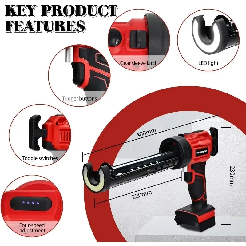 

AKX-51 Cordless Seam Filling Caulking Gun 300ml Capacity LED Light 18V Lithium Battery Automatic Glue Dispensing (No Battery)