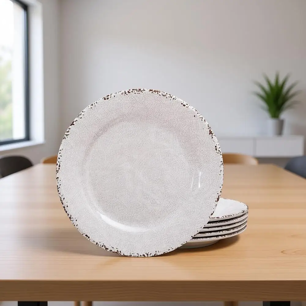 

Классический винтажный набор белых меламиновых тарелок, 11-дюймовые легкие круглые тарелки для салата, пасты – небьющиеся, для автодома, кемпинга