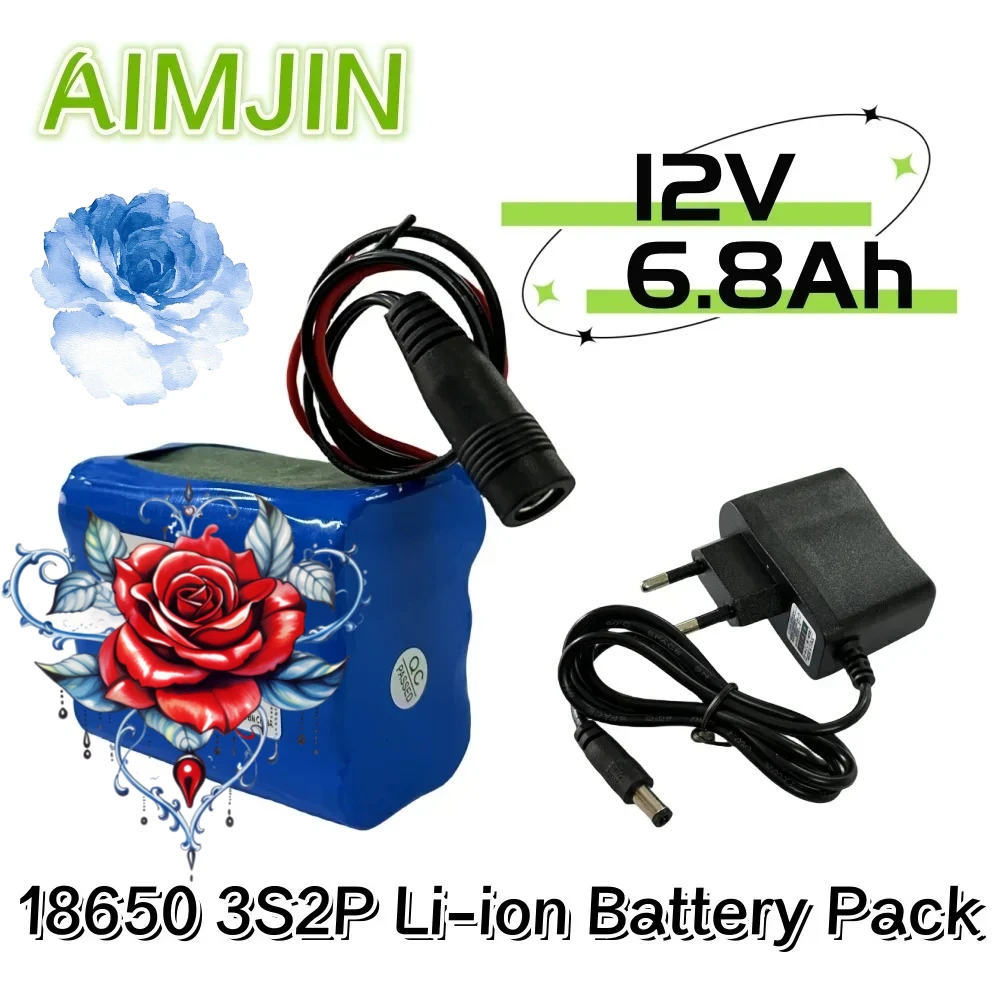 새로운 100% 18650 3S2P 12V 6800mAh 충전식 리튬 이온 배터리 팩 12.6V 충전 배터리 + 충전기