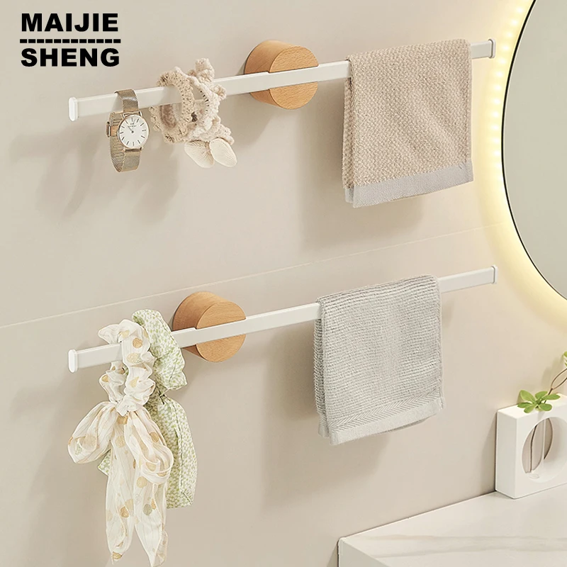 White Movable Towel Holder Wood Bathroom Towel Hanger Waterproof Towel Bar Rack Shelf Accessories Shelf Kitchen Storage Rack