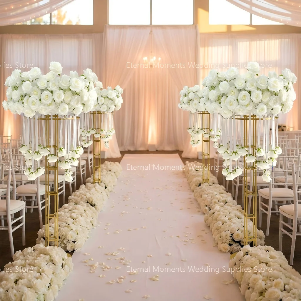 

6pcs wholesale wedding stage electroplating gold flower stand 100cm wedding centerpieces decorative ornaments road lead