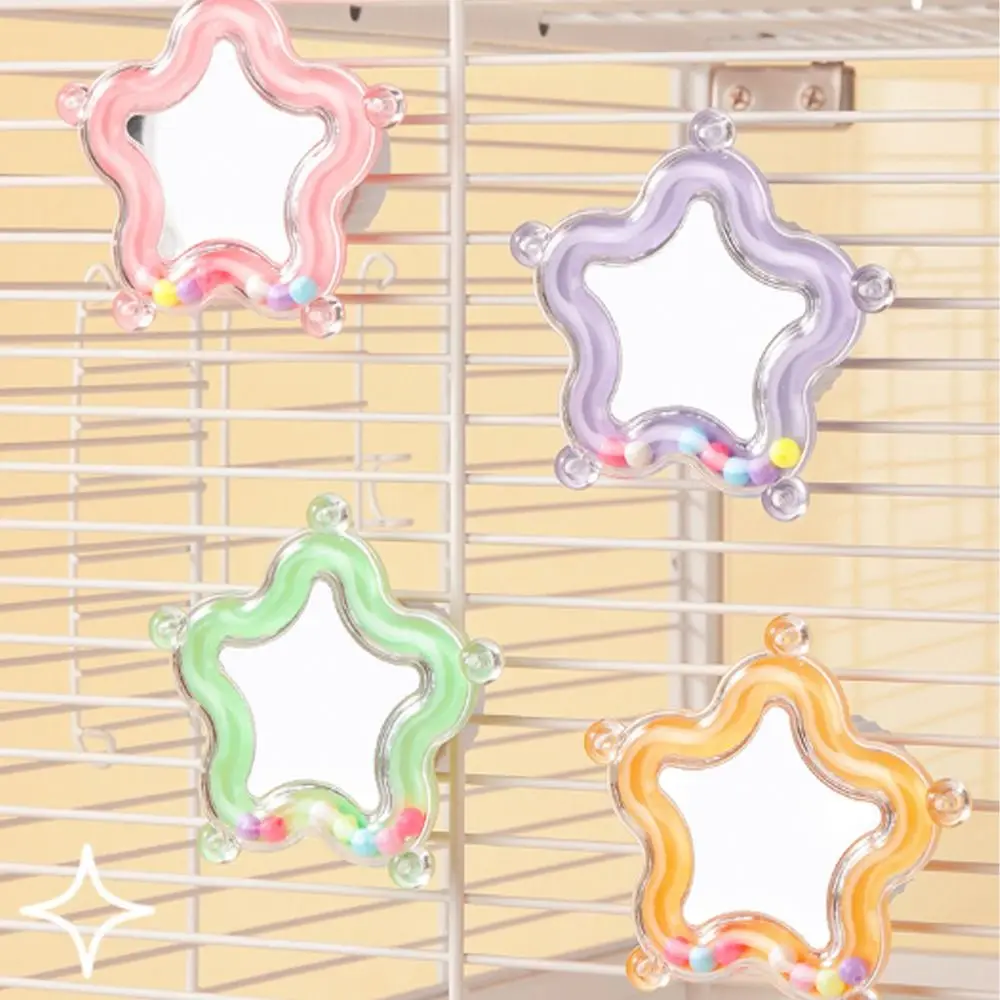 Colorful Beads Star Rotating Parrot Mirror Toy Climb Bite Chew Wear-Resisting Parrot Spinning Wheels Spinner Rattle