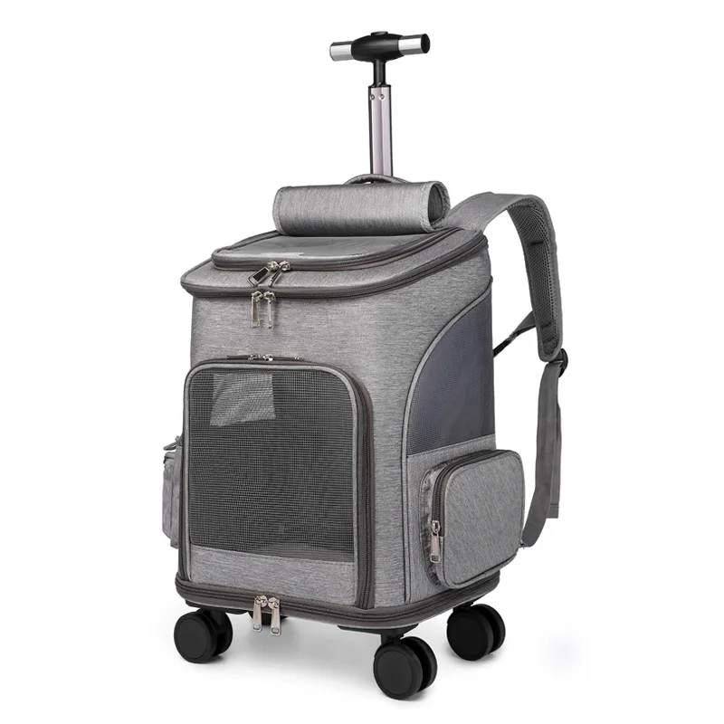 

Pet Carrier Travel Trolley Bag Draw Bar Stroller Cat Backpack Cage Adjustable Detachable Expandable Carrying