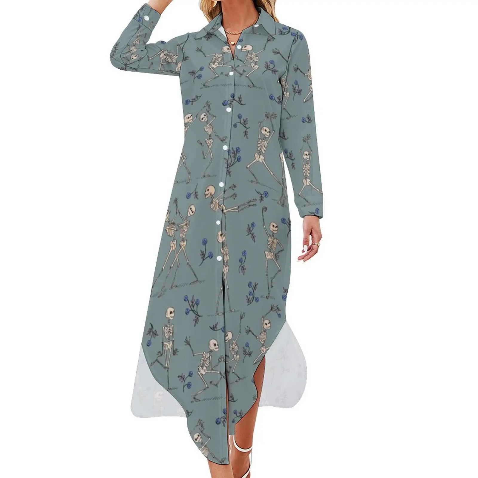 

Skeleton Dance — blue Long Sleeved Shirt Dress women's summer clothing 2024 sexy dress
