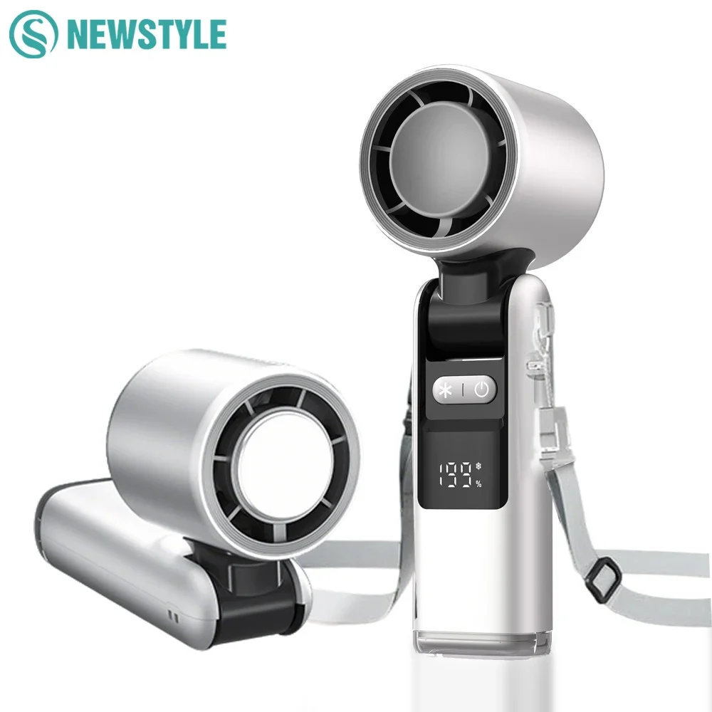 Tragbarer Handventilator mit Eiskühler, 4000 mAh, wiederaufladbare Taschenventilatoren, faltbares Design, LED-Anzeige, Windkühlventilator mit 1–199 Geschwindigkeiten