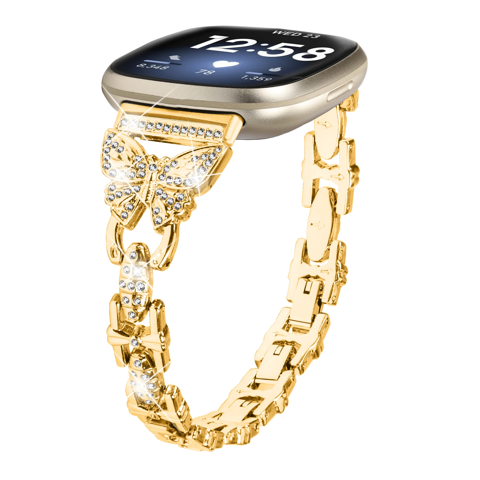 For fitbit versa 4 versa 3 Strap Stainless Steel Diamond Bracelet Bowknot Women Lady Watchband for fitbit sense / sense 2 Watch